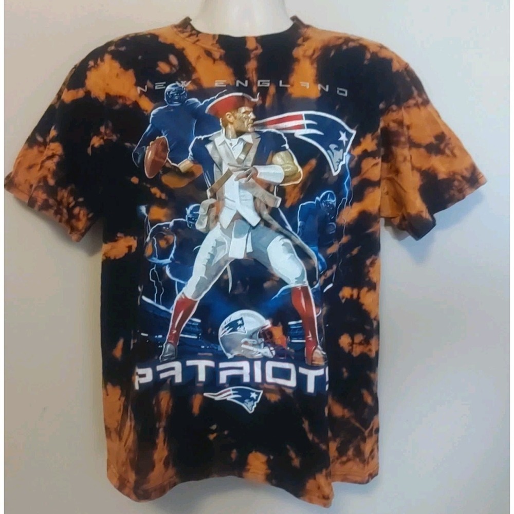 NFL New England Patriots Black Orange Tye Dye Graphic Print T Shirt Size L